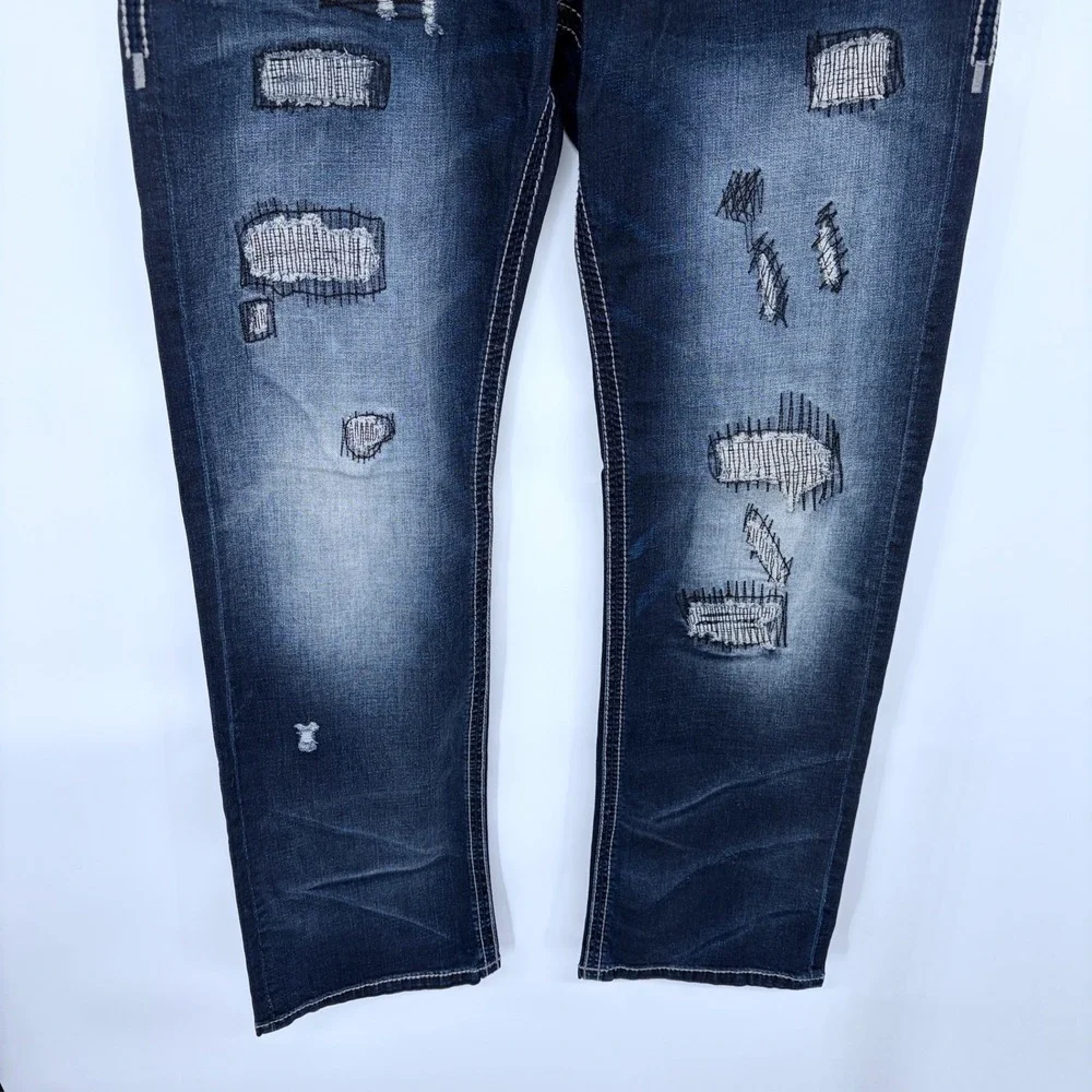 New Mens‎ Affliction Blake Blue Jeans Size 34 Distressed Style Grunge Straight